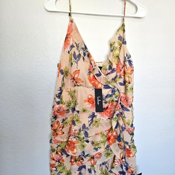 NWT Lulus | Stunning Soiree Blush Pink Floral Print Ruched Midi Dress Womens XL - Picture 6 of 10